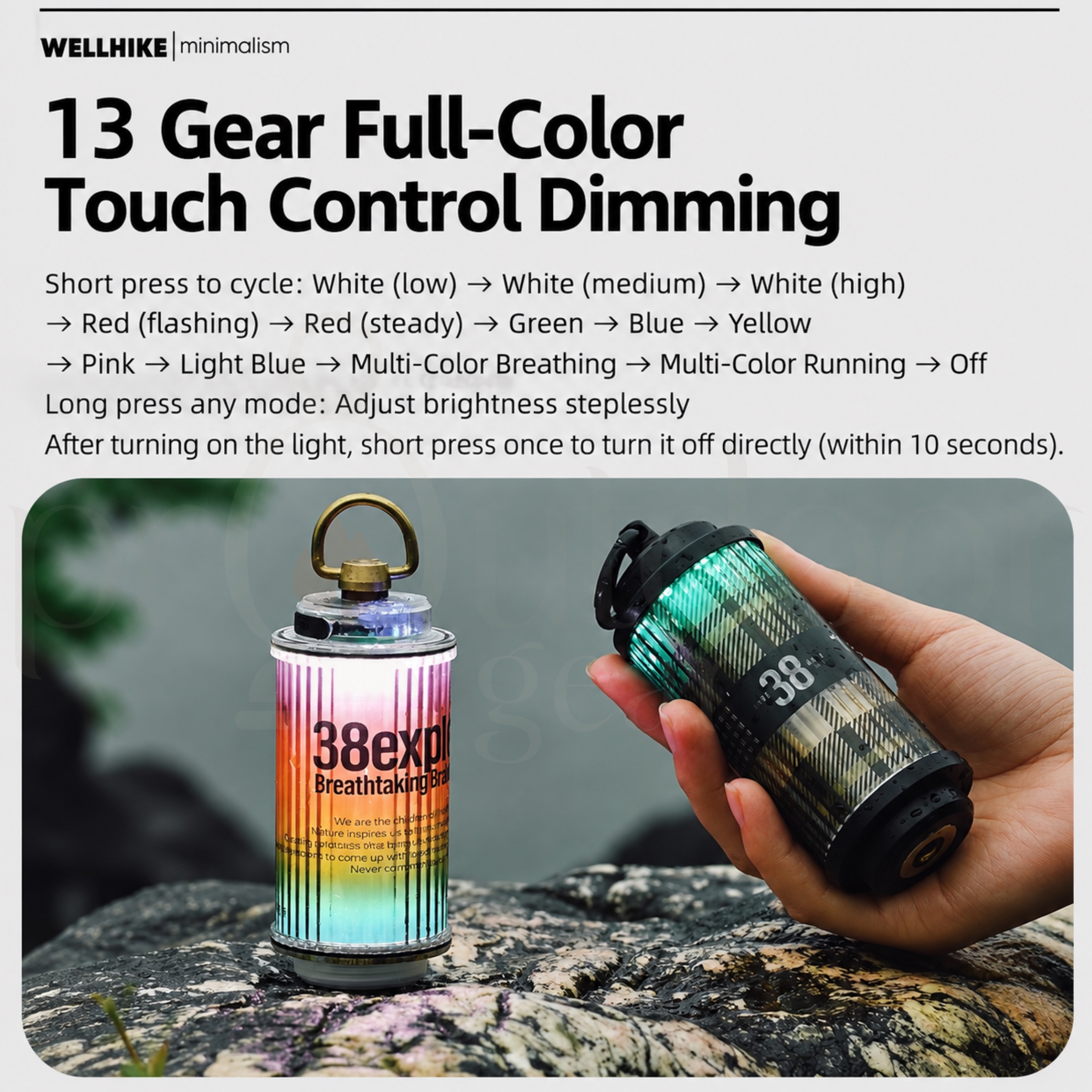 WELLHIKE Colorful RGB Camping Lantern 5000mAh Rechargeable LED Light 250LM Portable Outdoor Tent Lamp