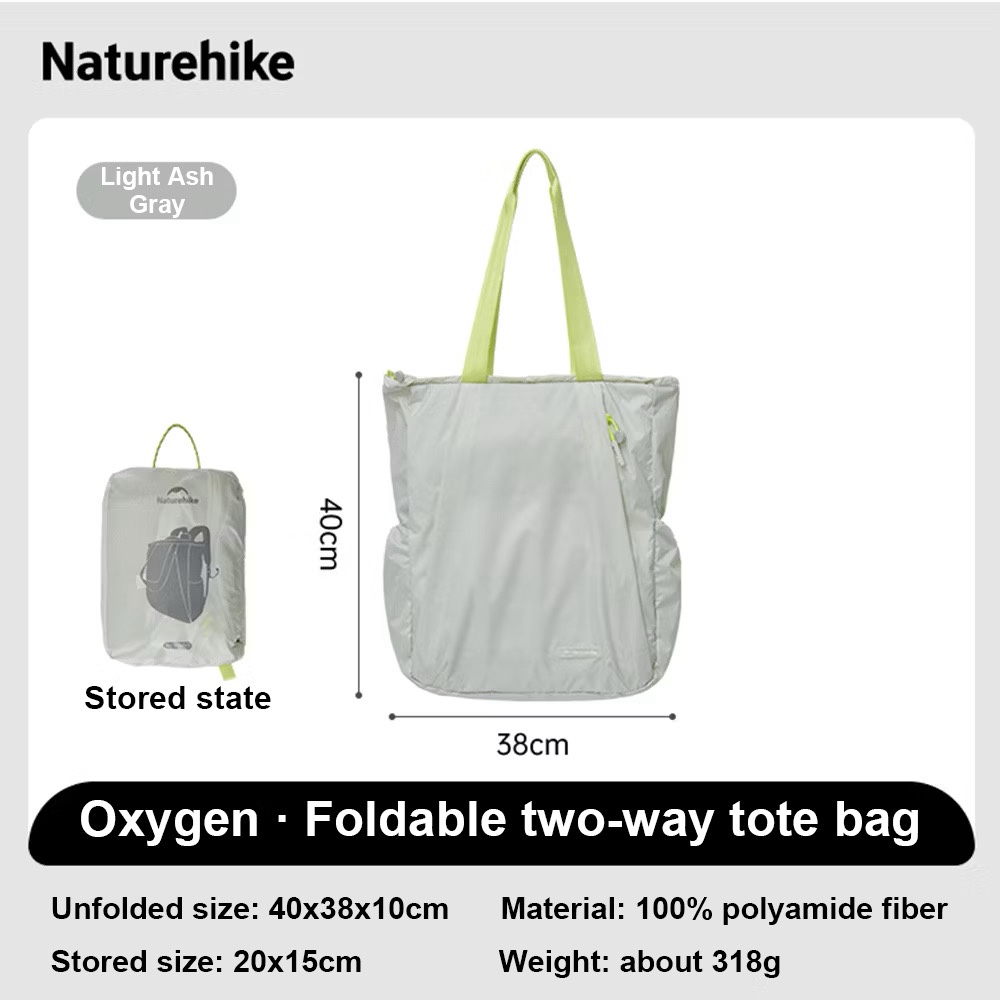 Naturehike Oxygen Series 18L Folding Tote Backpack XB025 Midnight Black/Light Gray