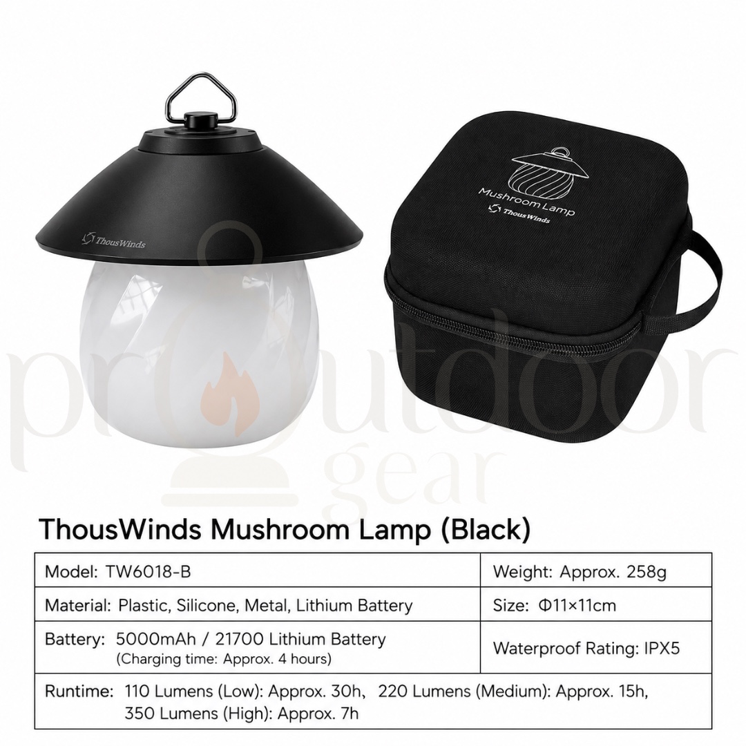 THOUSWINDS TW6018 Mushroom Lamp 5000mAh Rechargeable Camping Lantern 350 Lumens IPX5 Portable Outdoor Light