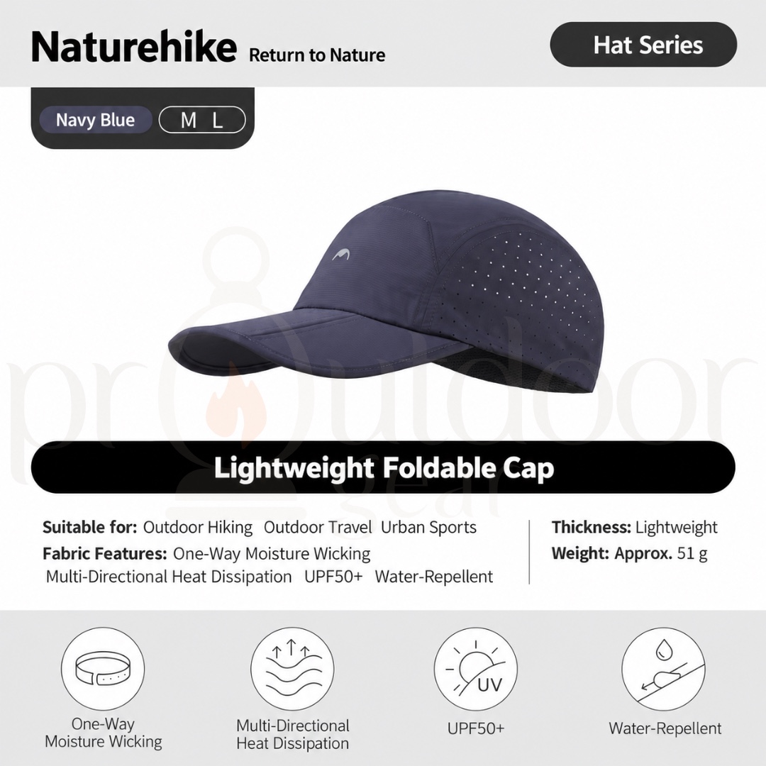 NATUREHIKE CYY2621FS011 Lightweight Foldable Cap UPF50+ Water-Repellent Breathable Quick Dry Hiking Sports Hat