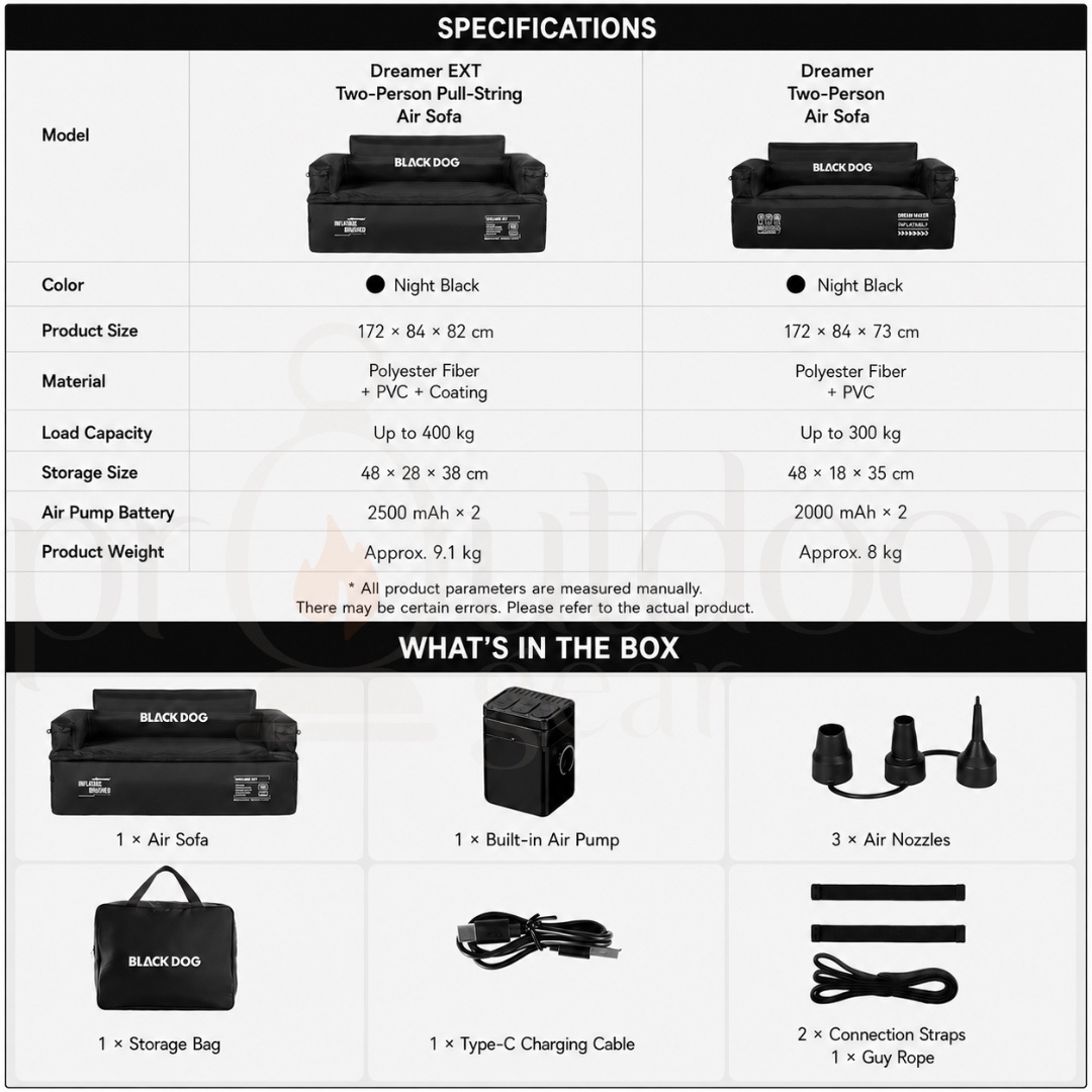 BLACKDOG CBD2550WS072 Dreamer 2-Person Inflatable Sofa Built-in Air Pump Camping Air Couch Portable Outdoor Air Sofa