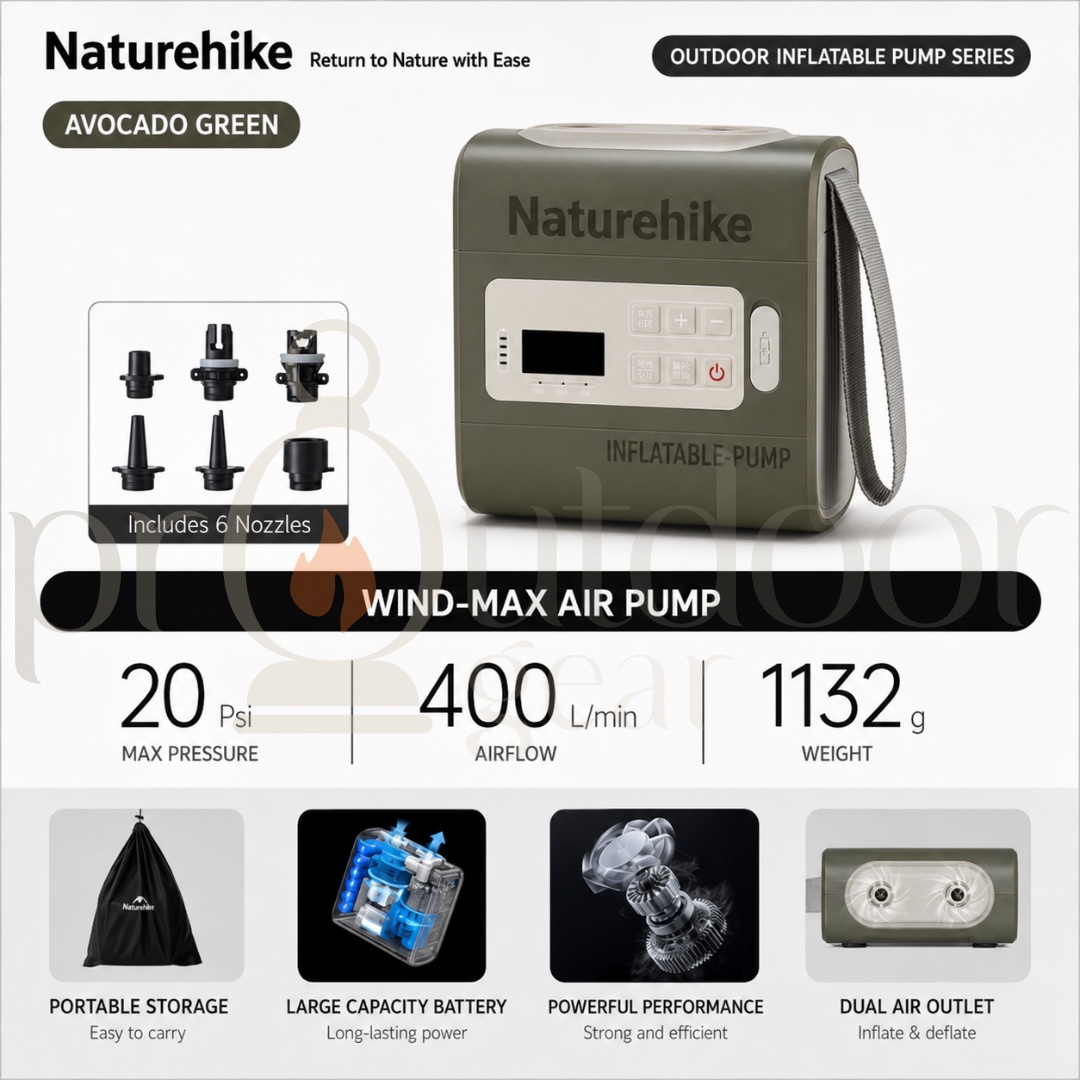 NATUREHIKE CNK2550ZM010 Wind-Max Portable Electric Air Pump 20PSI Rechargeable Inflator Deflator for Air Mattress