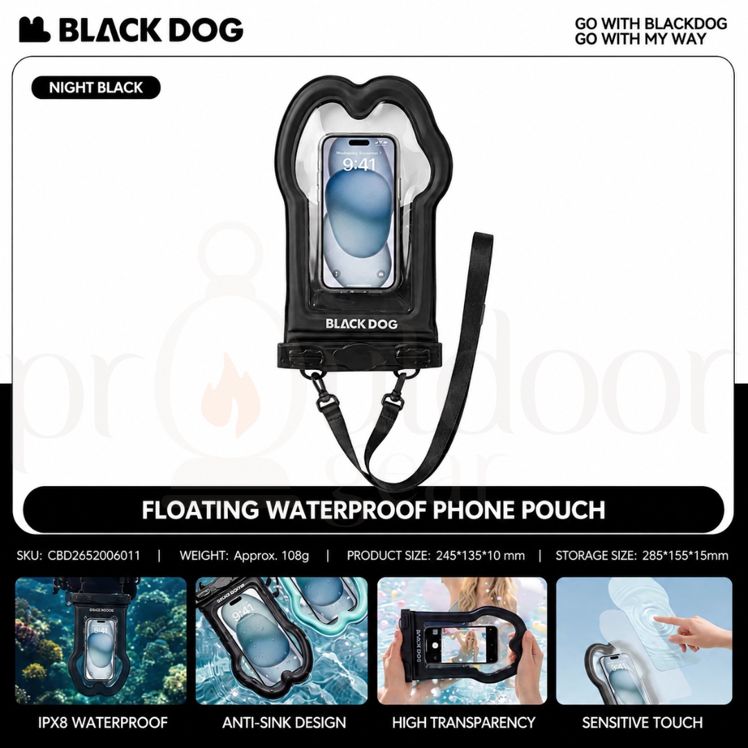 BLACKDOG CBD2652006011 IPX8 Floating Waterproof Phone Pouch Universal Touch Screen Dry Bag for Swimming Beach Kayaking