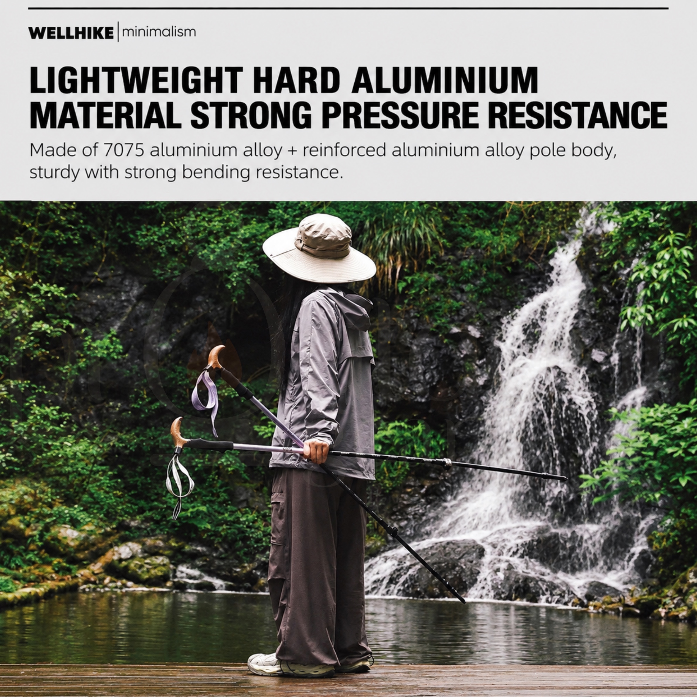 WELLHIKE T-Handle Telescopic Trekking Pole Adjustable 57.5-130cm Lightweight 7075 Aluminum Alloy Hiking Walking Stick