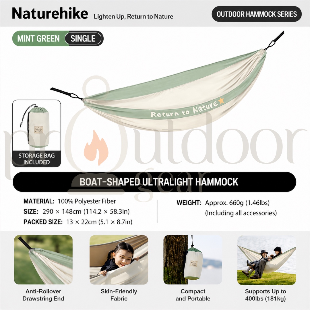 NATUREHIKE NH21DC011 Hammock Ultralight 600g Tear Resistant Fabric Anti-rollover Hanging