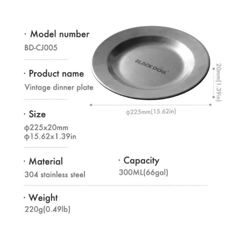BLACKDOG Retro Travel Tableware Picnic Coffee Cup Dinner Plate Outdoor Camping Hiking 304 Stainless Steel Tableware