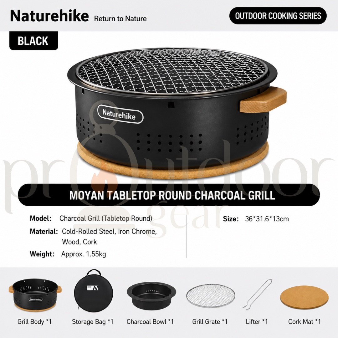 NATUREHIKE Moyan Round Tabletop Grill CNK2550CF010 Portable Detachable BBQ Stove Heat-Resistant Easy to Clean