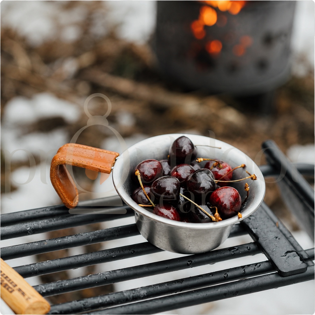 NATUREHIKE NH21CJ002 Stainless Steel Vintage Camping Bowl 300ml 304 Stainless Steel Leather Handle Outdoor Camping
