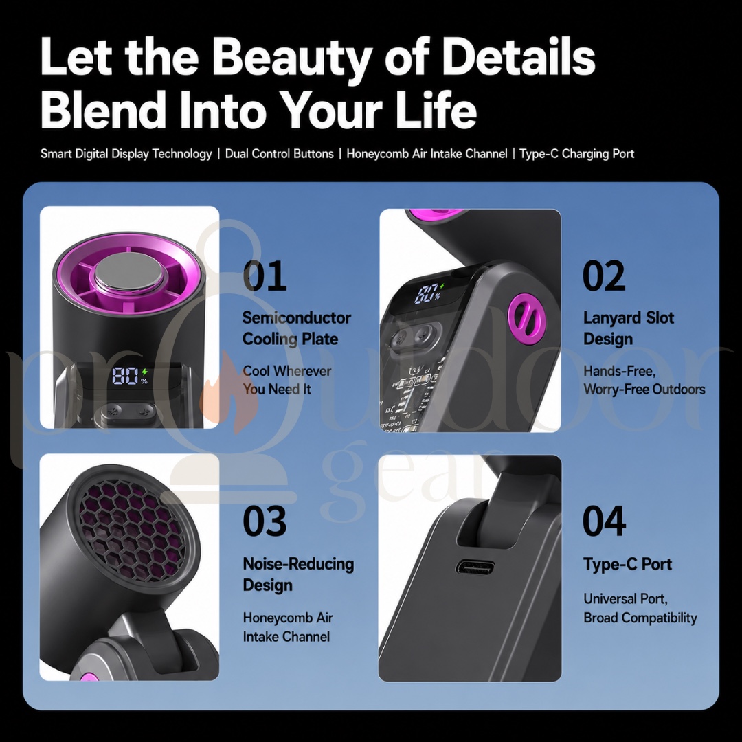 HX-F388 Mini High-Speed Turbo Fan Portable Handheld Cooling Fan 100-Speed Digital Display Type-C Rechargeable