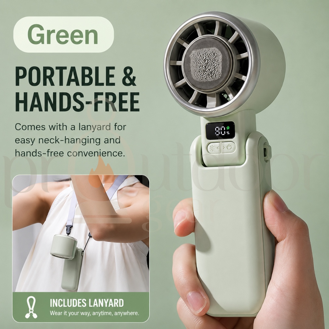 H03B Portable Ice Cooling Handheld Fan Rechargeable USB-C 5 Speed LED Display Neck Hanging Desktop Camping Travel Fan