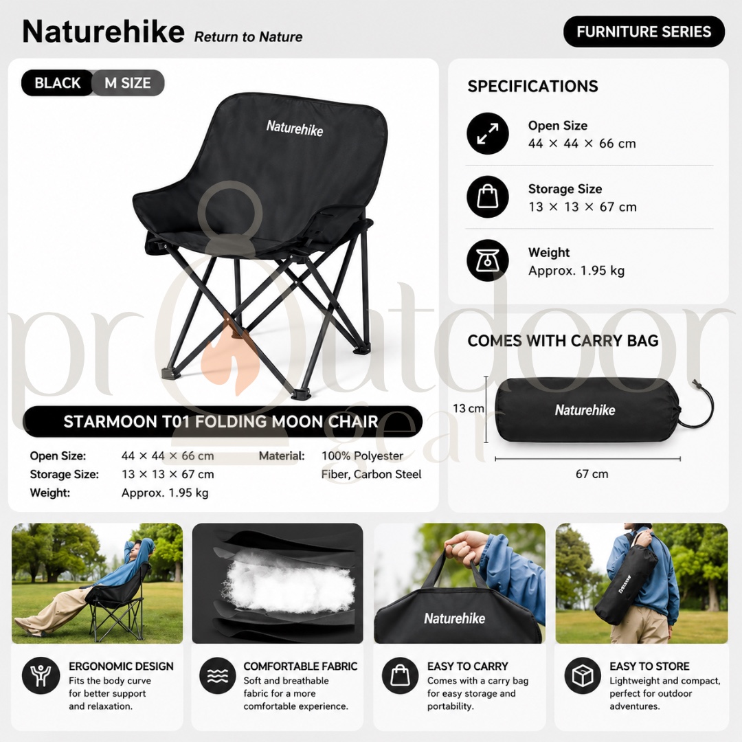 Naturehike T01 Gathering Chair Portable Outdoor Camping Folding Moon Chair Camping Armchair