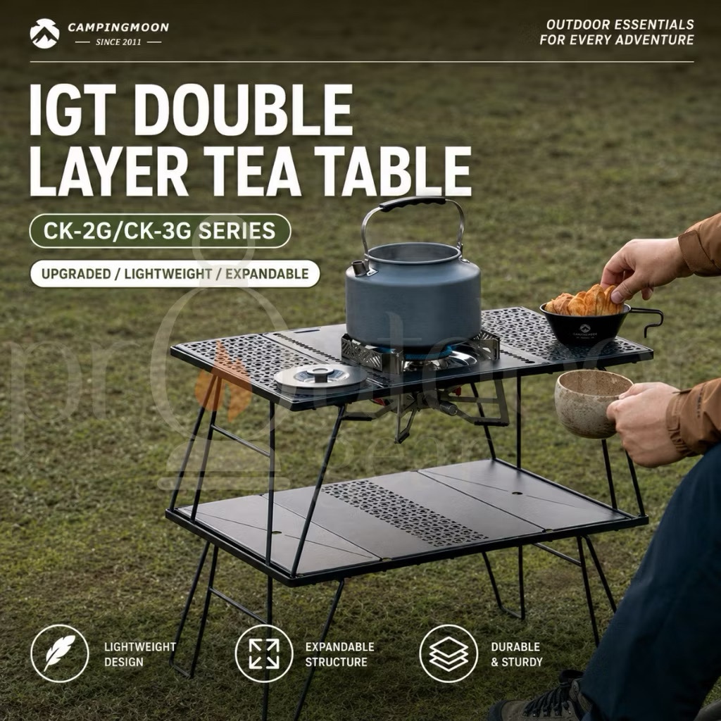 CAMPINGMOON CK-1G/CK-2G IGT Double Layer Modular Camping Table Bamboo Top Foldable Cooking Table BBQ Picnic Table