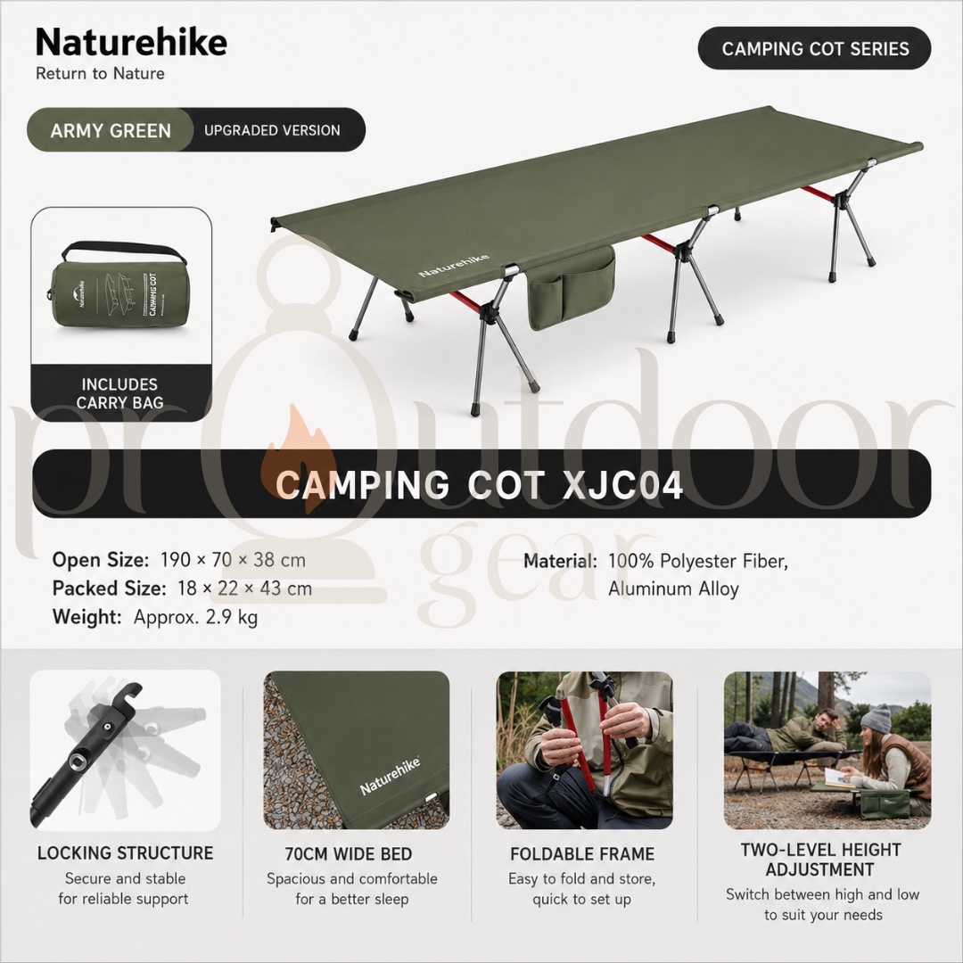 NATUREHIKE NH19JJ006 Outdoor Camping Bed 2.3kg Portable Tent Cot Foldable Sturdy Single Bed Camping Bed Hiking Travel