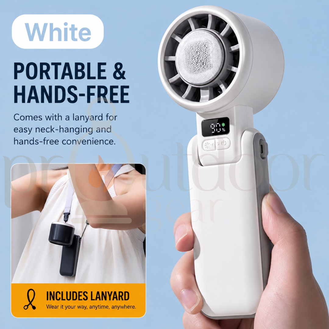 H03B Portable Ice Cooling Handheld Fan Rechargeable USB-C 5 Speed LED Display Neck Hanging Desktop Camping Travel Fan