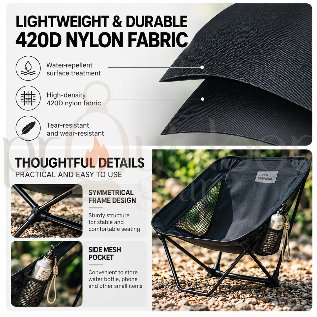 GOOUT SPRINGHILL Wavering Light Backpacking Chair Ultralight Folding Camping Chair 420D Nylon Portable Outdoor Chair 135KG