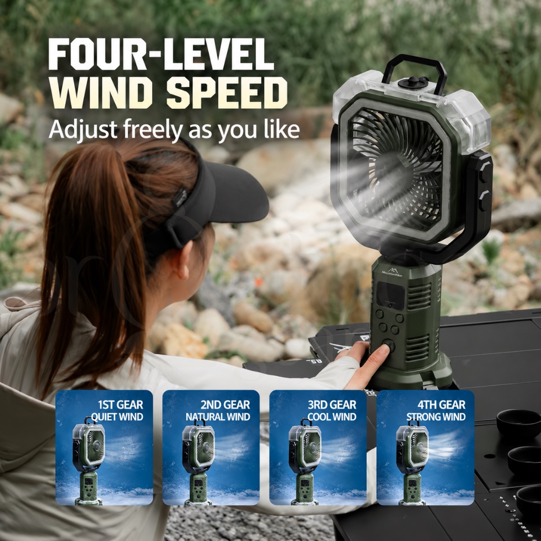 MOUNTAINHIKER SZK1421 20000mAh Portable Misting Fan Rechargeable Telescopic Camping Fan with Light