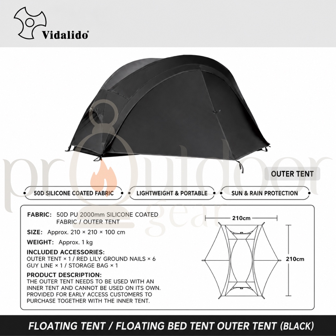 VIDALIDO Floating Island Standard Plus Size Cot Tent 1 Person Mosquito Net Ultra lightweight Mesh Tent