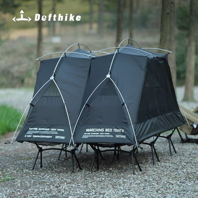 DEFTHIKE Camping Cot Tent Set 70D Silver Coated Nylon Flysheet + Inner Tent + Cot Outdoor Single Person Camping Shelter