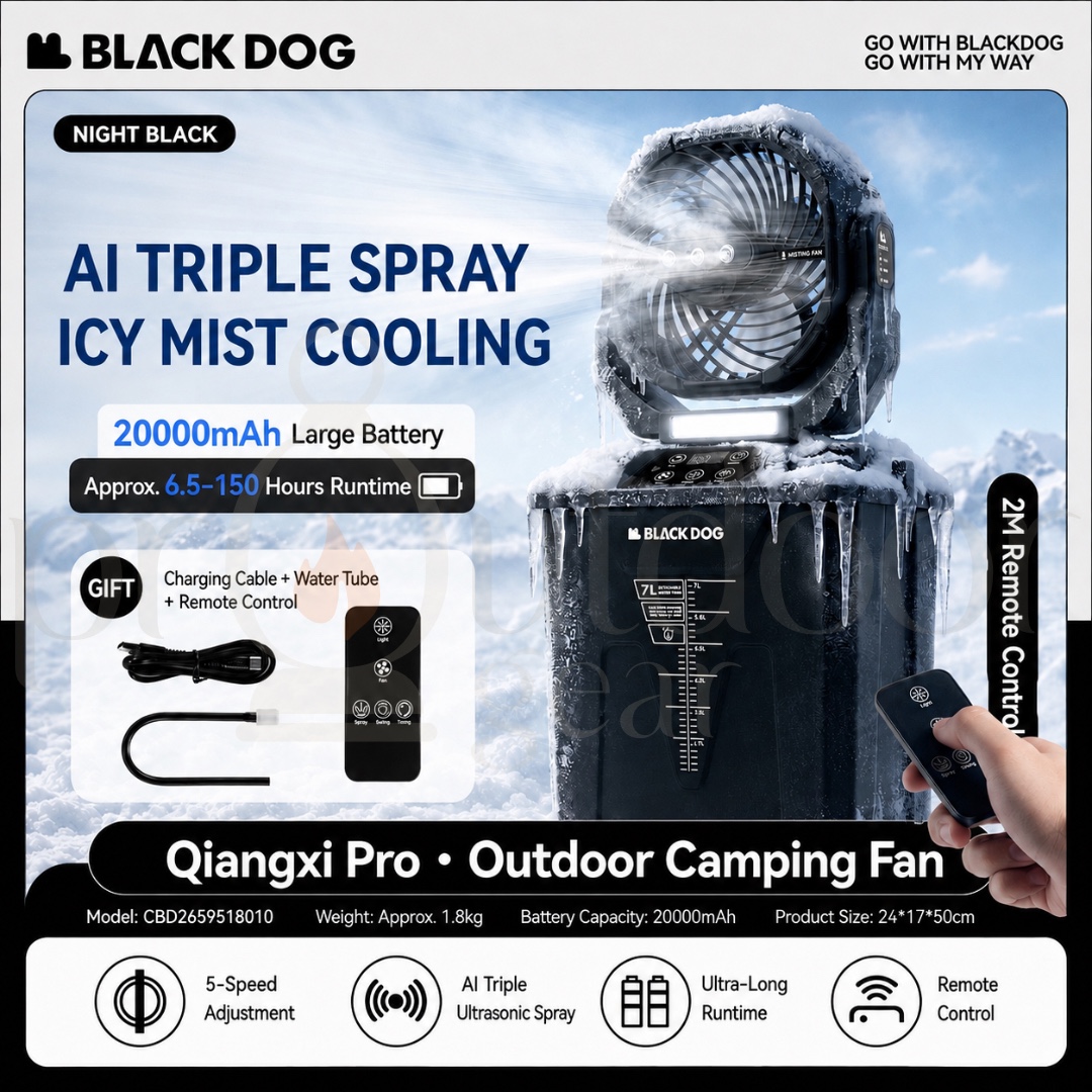 BLACKDOG CBD2659518010 Qiangxi Pro Outdoor Camping Fan 20000mAh Rechargeable Mist Fan 7L Water Tank Triple Mist Light