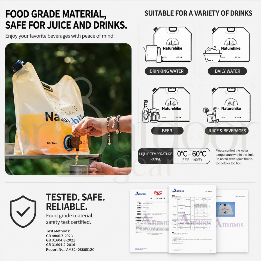 NATUREHIKE CNK2450CF027 Ling Wo 10L Collapsible Water Container Outdoor Water Bag Food Grade Foldable Camping Water Storage Bag