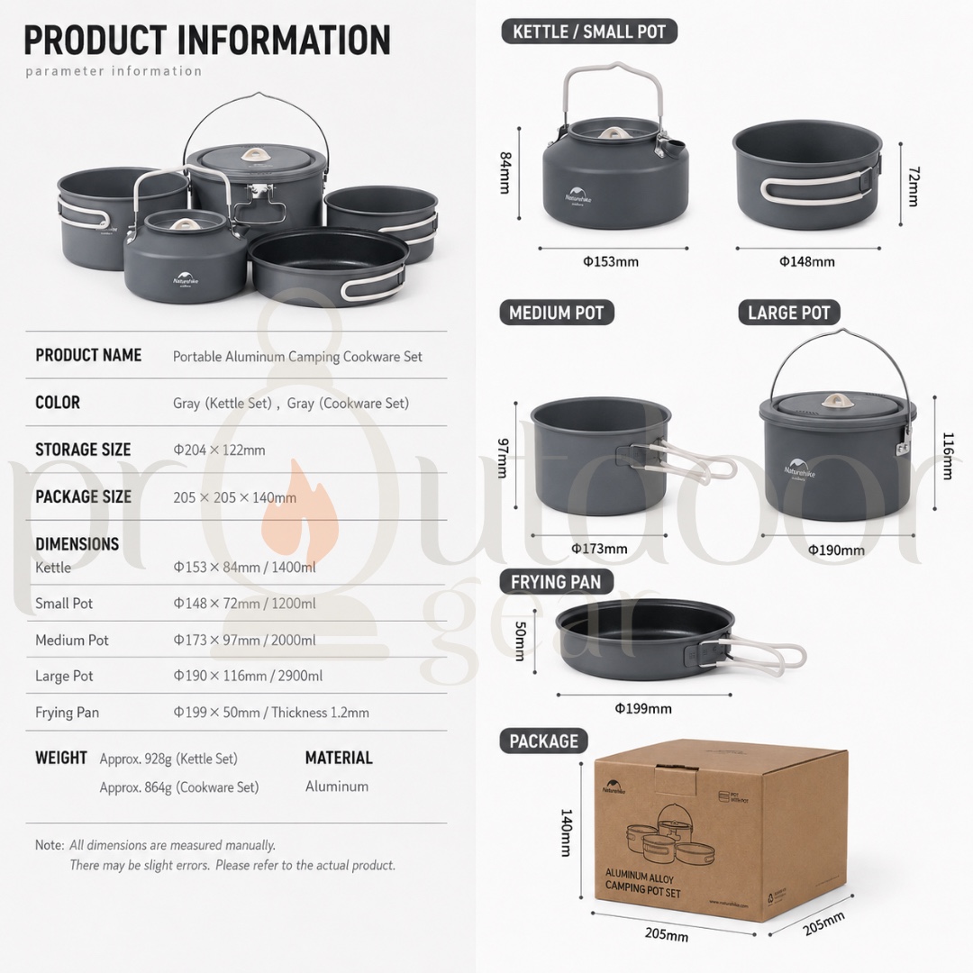 NATUREHIKE CNH22CJ002 JianXing Outdoor Camping Aluminum Alloy Pot Storage Tableware Pots Kitchenware Cooking Set