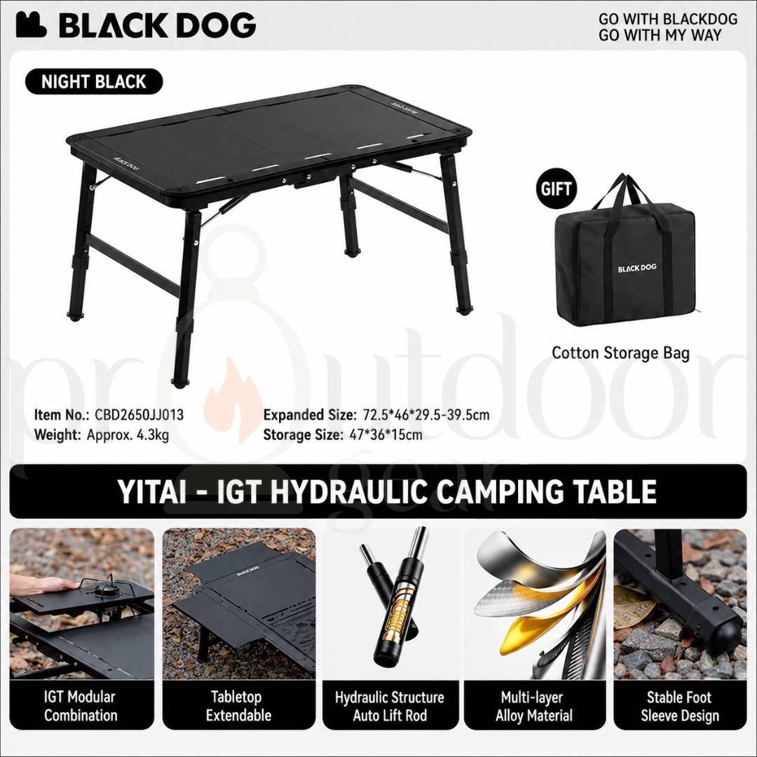 BLACKDOG CBD2650JJ013 YITAI IGT Camping Table 2.5 Unit Foldable Outdoor Aluminum Alloy Adjustable Height Portable Picnic
