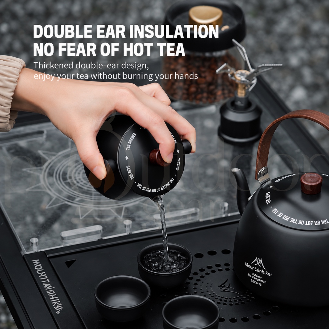 MOUNTAINHIKER SZK1418 Outdoor Camping 5-in-1 Tea Set 1.1L Aluminium Alloy Kettle Teapot 3 Tea Cups Portable Tea Set