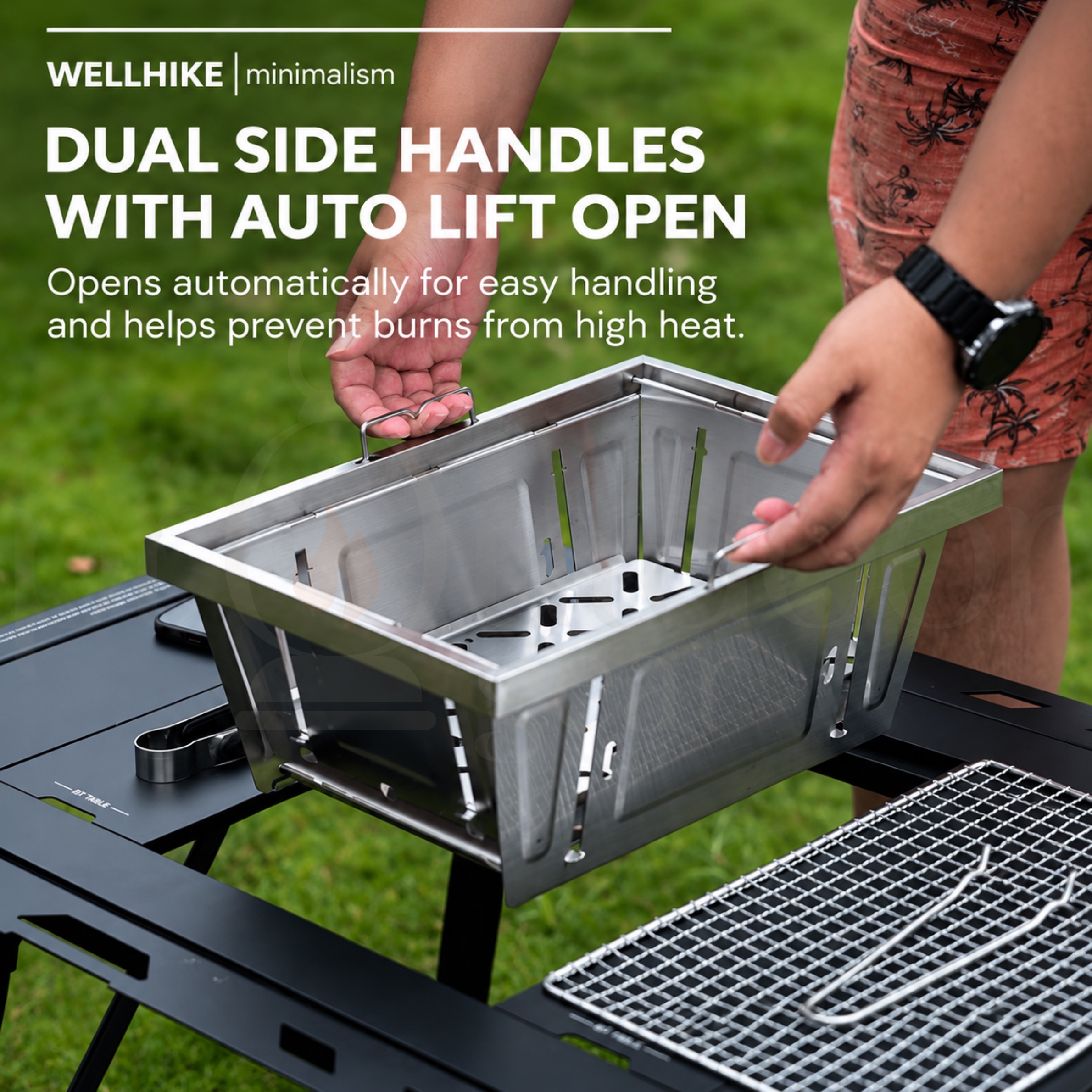 WELLHIKE SWS IGT Foldable Stainless Steel BBQ Grill Portable Charcoal Barbecue Stove Outdoor Camping Grill