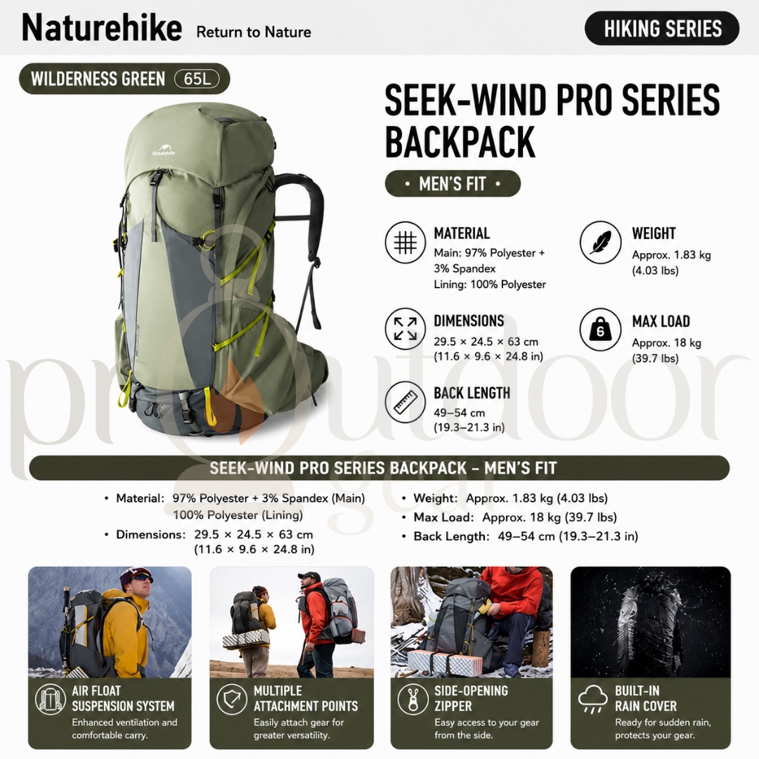 NATUREHIKE CNK2550XB018 Rock Series Hiking Backpack 2.0 60L Lightweight Trekking Backpack Outdoor Camping Travel Bag