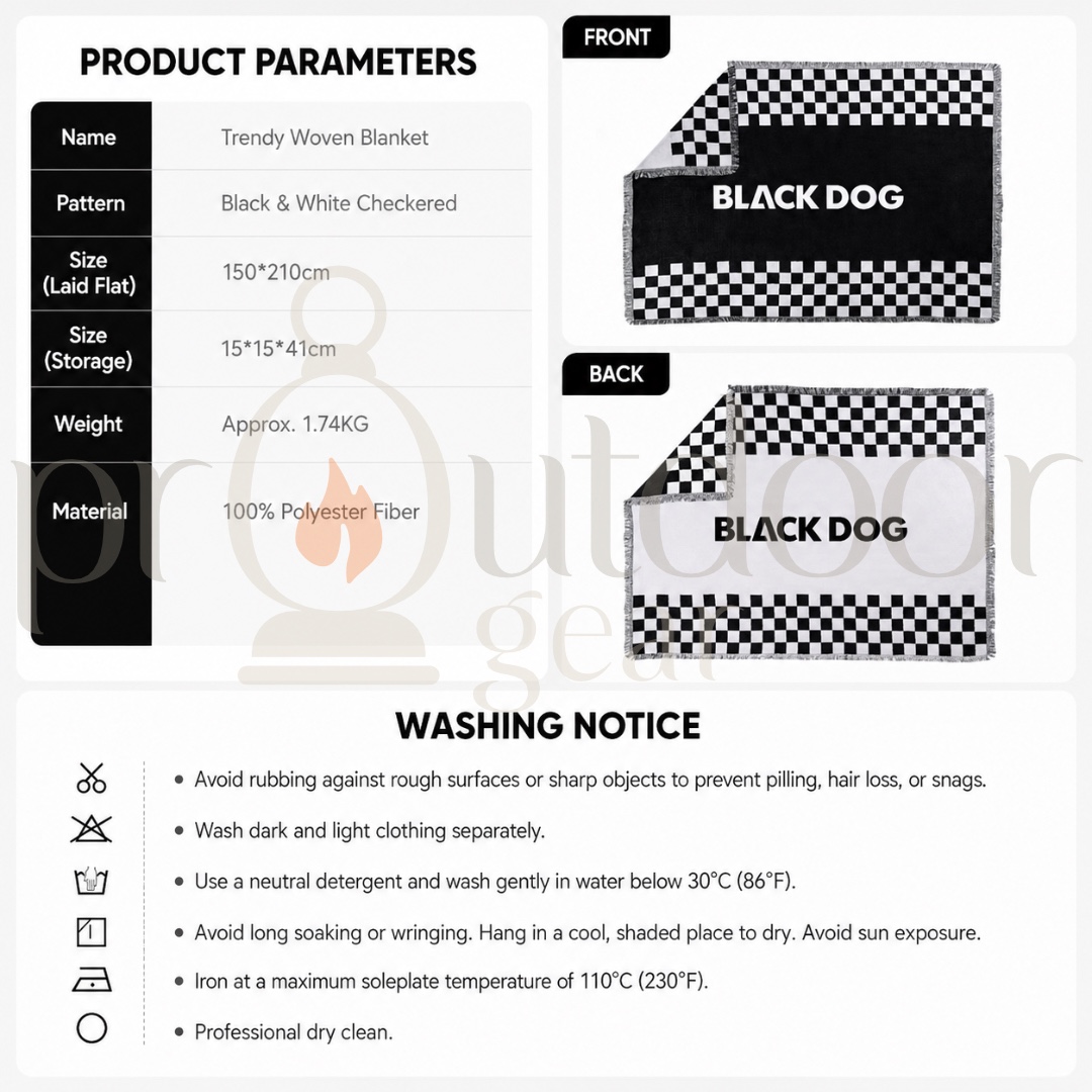 BLACKDOG Trendy Woven Blanket Reversible Camping Blanket Outdoor Throw Portable Checkerboard Blanket