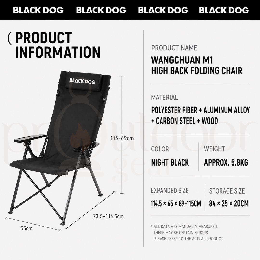 BLACKDOG CBD2650JJ016 Wangchuan M1 High Back Folding Camping Chair Adjustable Reclining Chair Portable Outdoor