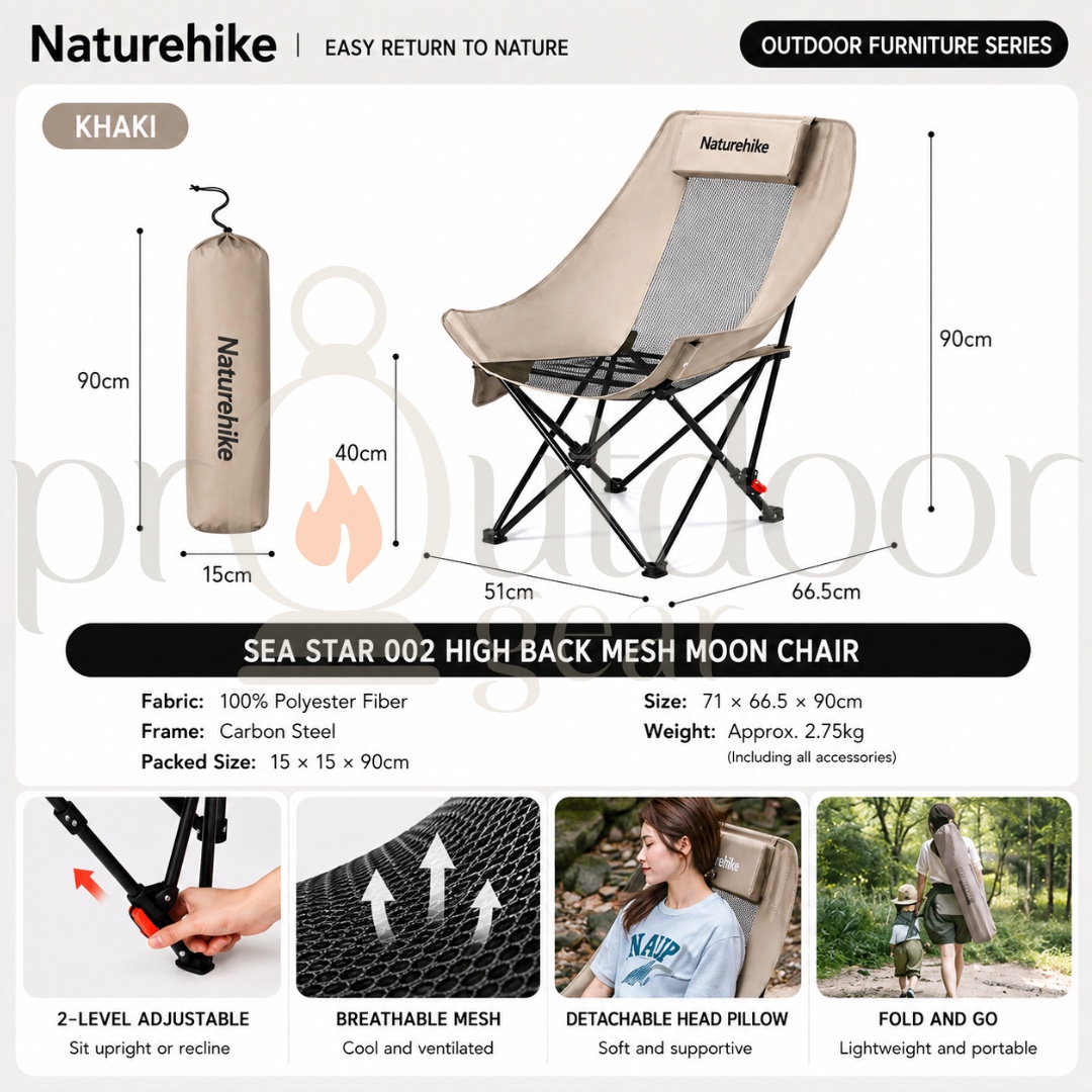 NATUREHIKE Sea Star 002 Mesh Moon Chair folding reclining picnic chair with pillowair