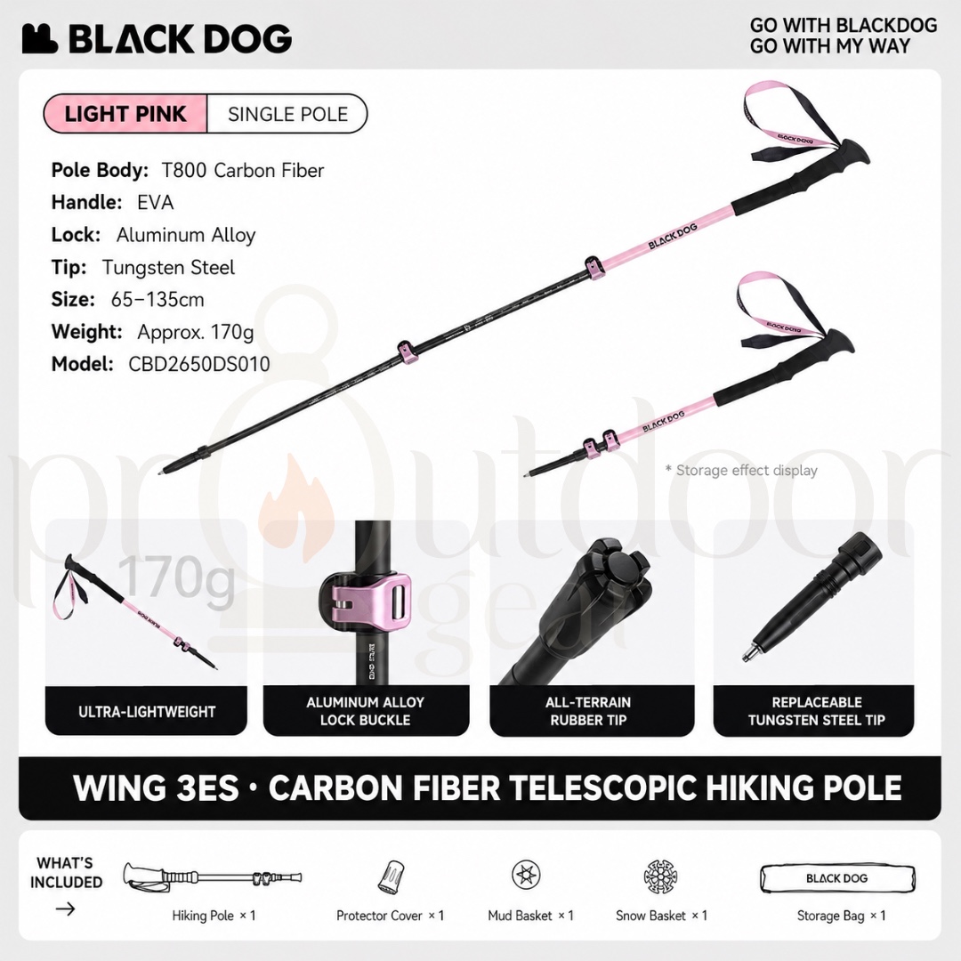BLACKDOG CBD2650DS010 WING 3ES T800 Carbon Fiber Telescopic Hiking Pole 65-135cm Lightweight Trekking Pole
