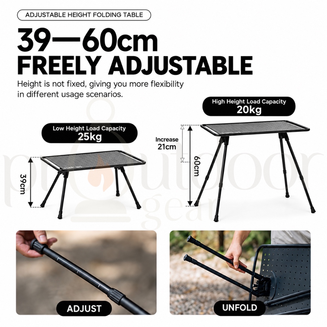 GOOUT SPRINGHILL Starry Table Adjustable Height Aluminum Folding Camping Table with Storage Rack & Lantern Pole