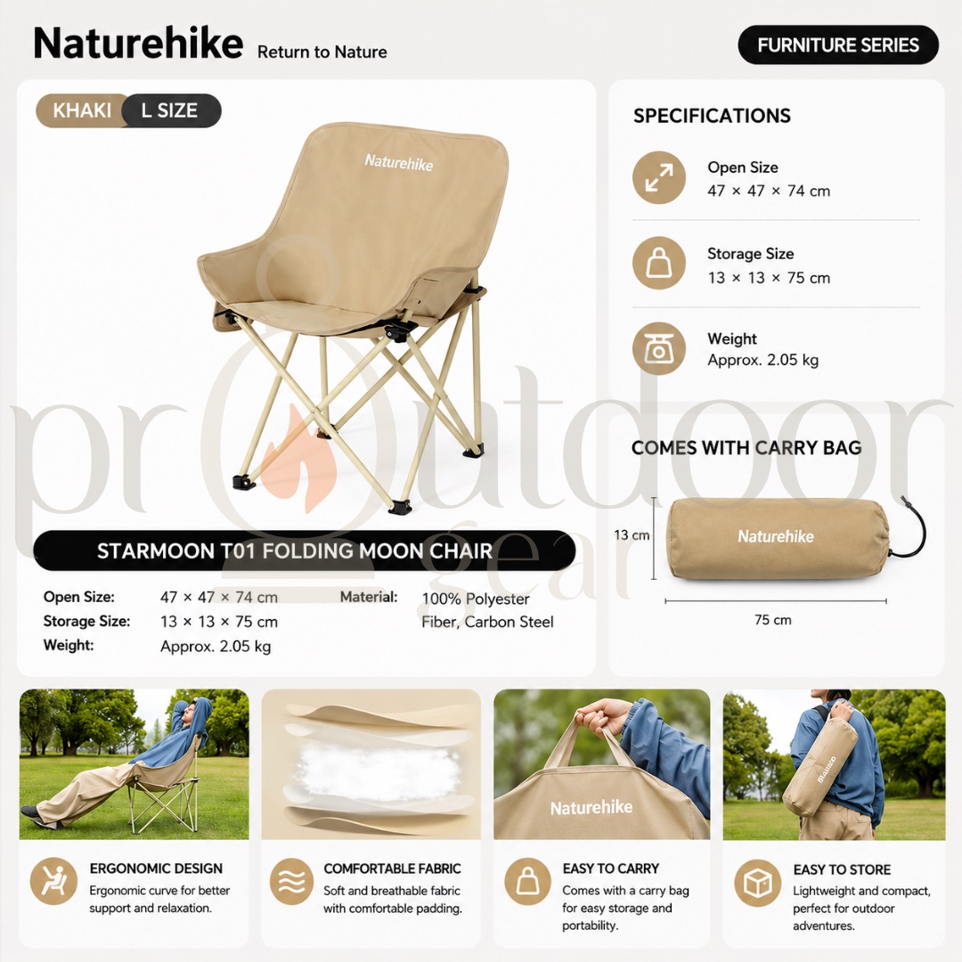 Naturehike T01 Gathering Chair Portable Outdoor Camping Folding Moon Chair Camping Armchair