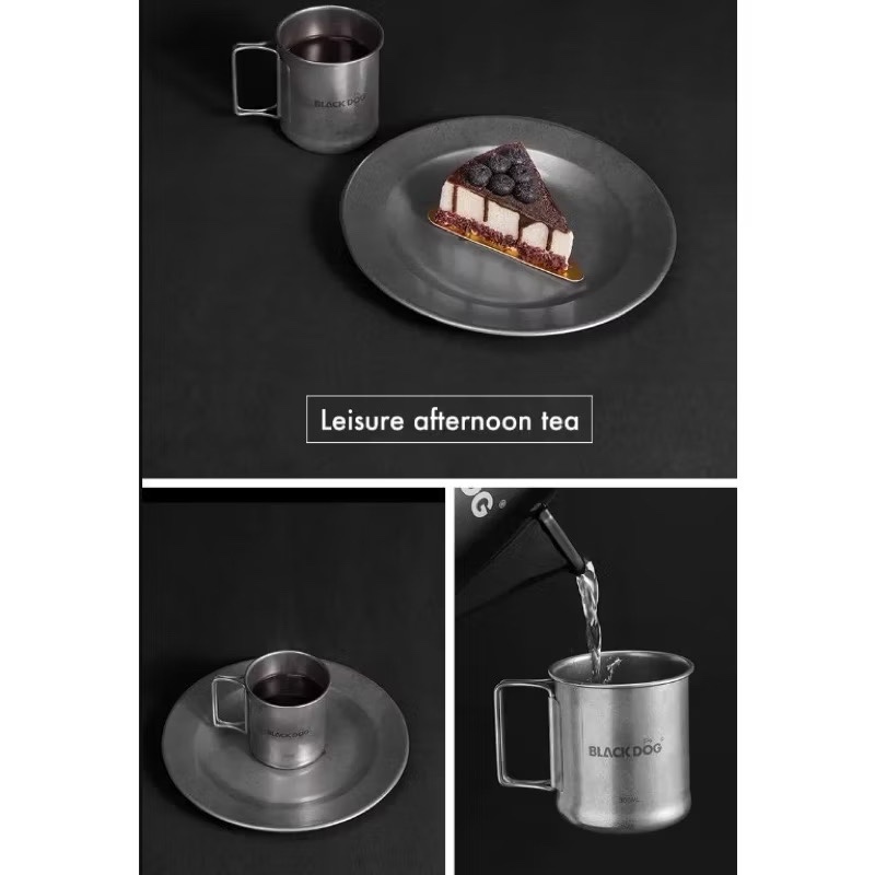 BLACKDOG Retro Travel Tableware Picnic Coffee Cup Dinner Plate Outdoor Camping Hiking 304 Stainless Steel Tableware