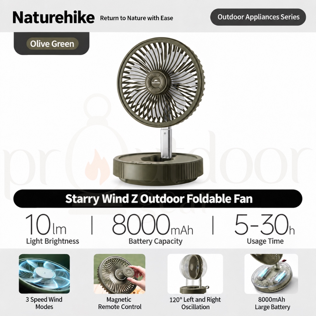 NATUREHIKE CNK2620ZM010 Starry Wind Z 8000mAh Rechargeable Foldable Camping Fan with LED Light Portable Fan