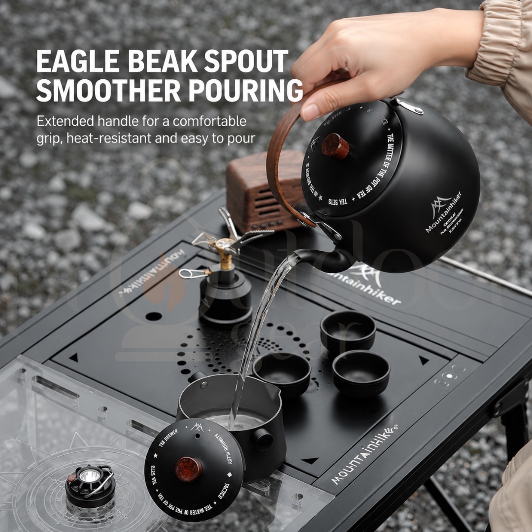 MOUNTAINHIKER SZK1418 Outdoor Camping 5-in-1 Tea Set 1.1L Aluminium Alloy Kettle Teapot 3 Tea Cups Portable Tea Set
