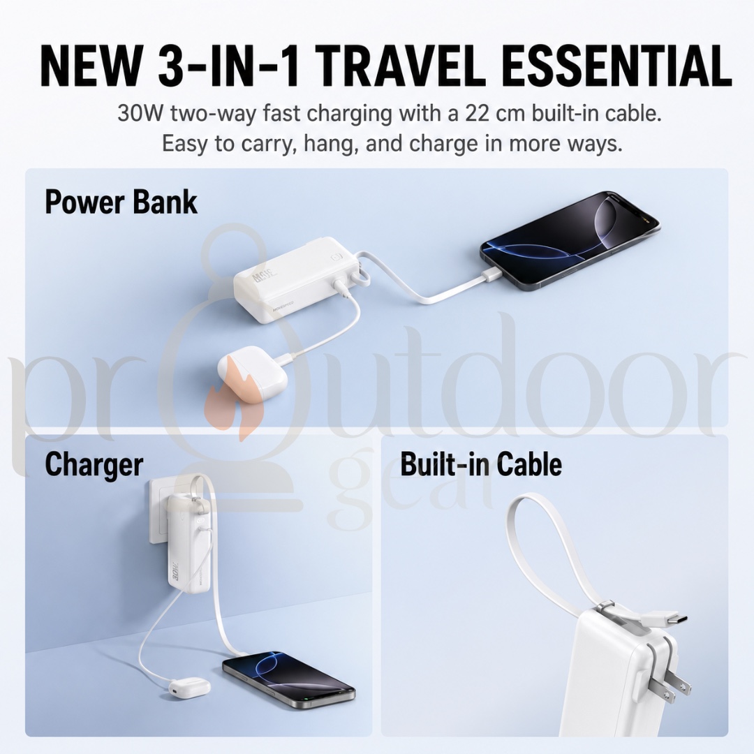 EcoFlow RAPID 10000mAh 30W Fast Charge Power Bank 3-in-1 Built-in Cable Portable Wall Charger PD Fast Charging