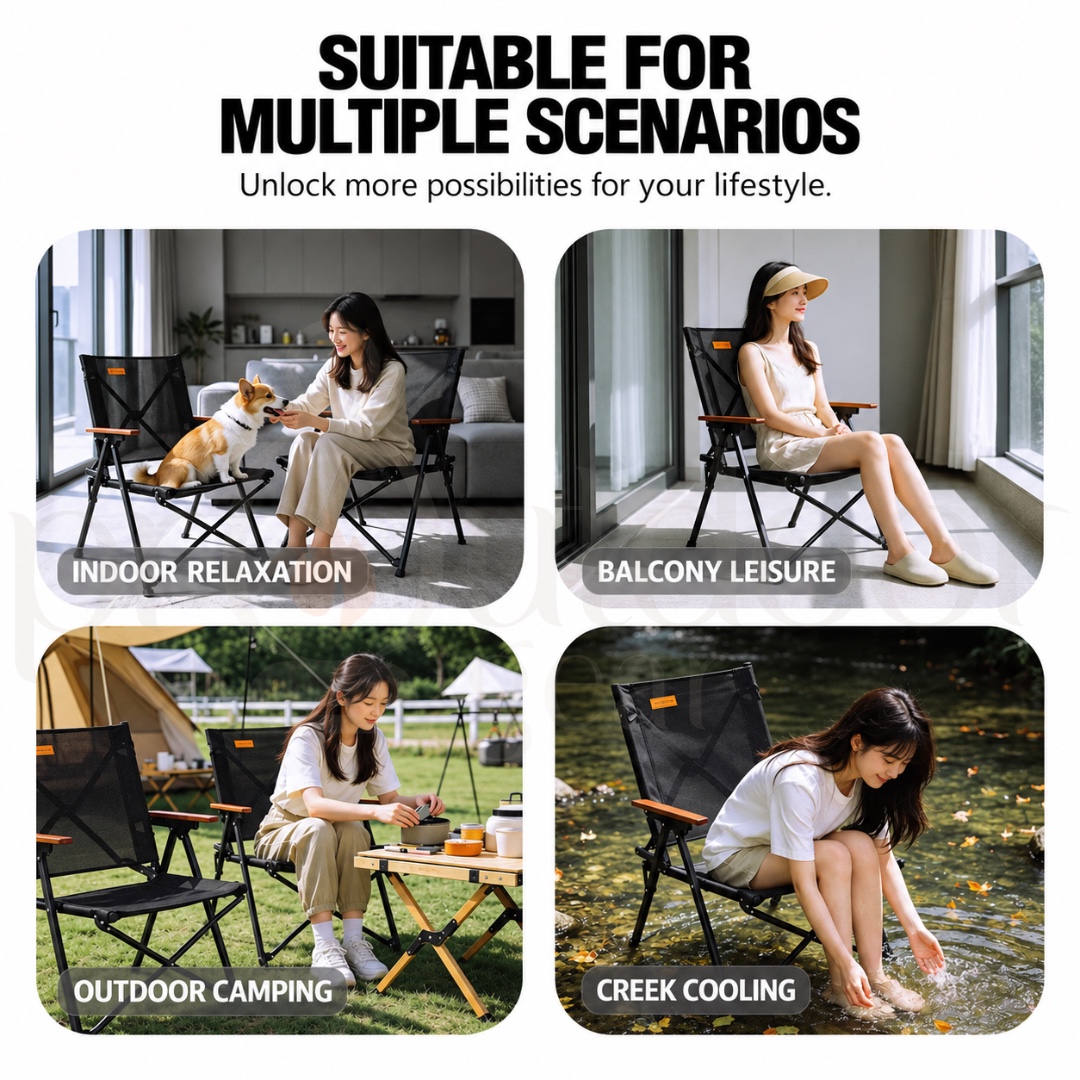 MOUNTAINHIKER SZK1407 Quick Open Camping Chair Folding Outdoor Chair Taslan Mesh Carbon Steel Frame 120KG