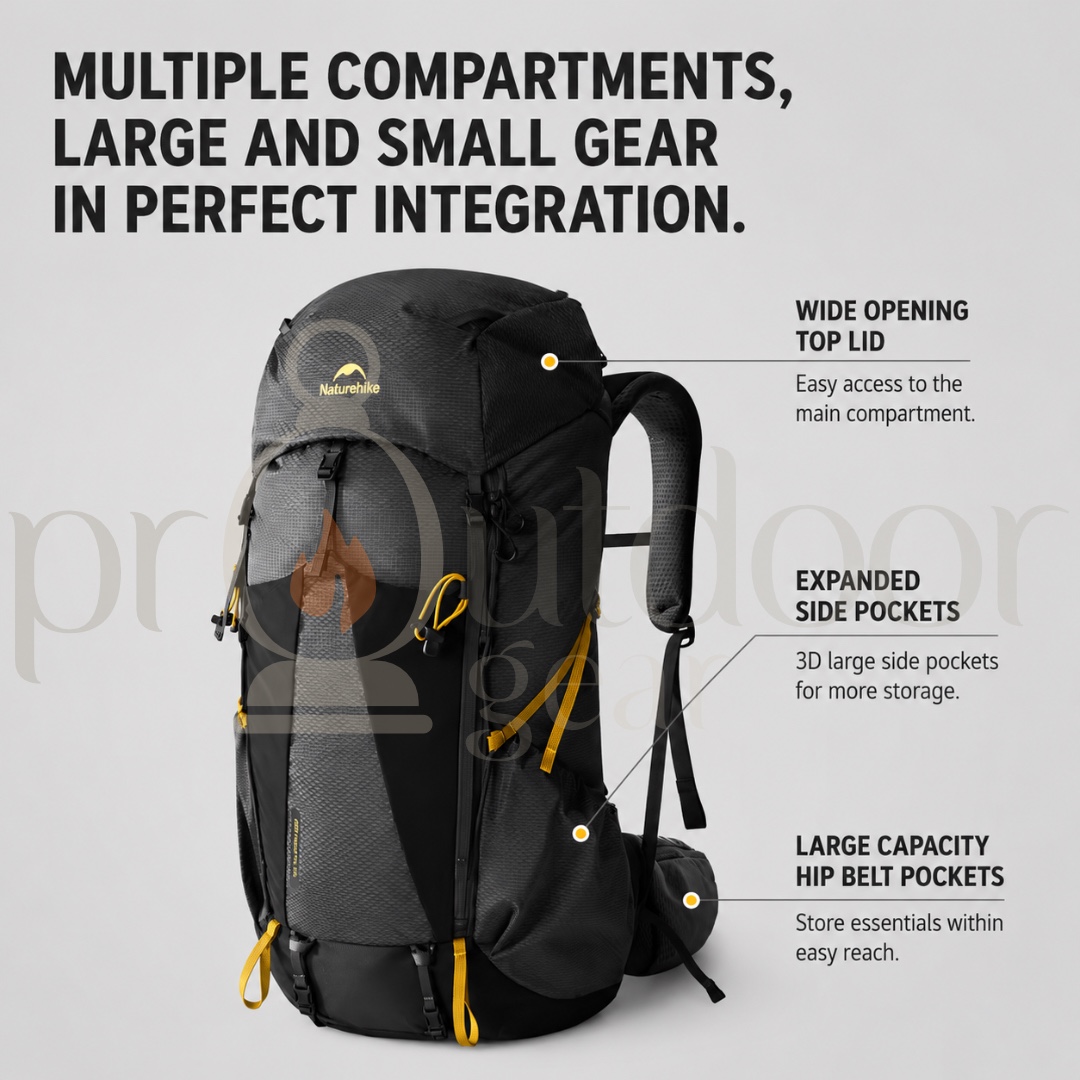 NATUREHIKE CNK2550XB018 Rock Series Hiking Backpack 2.0 60L Lightweight Trekking Backpack Outdoor Camping Travel Bag