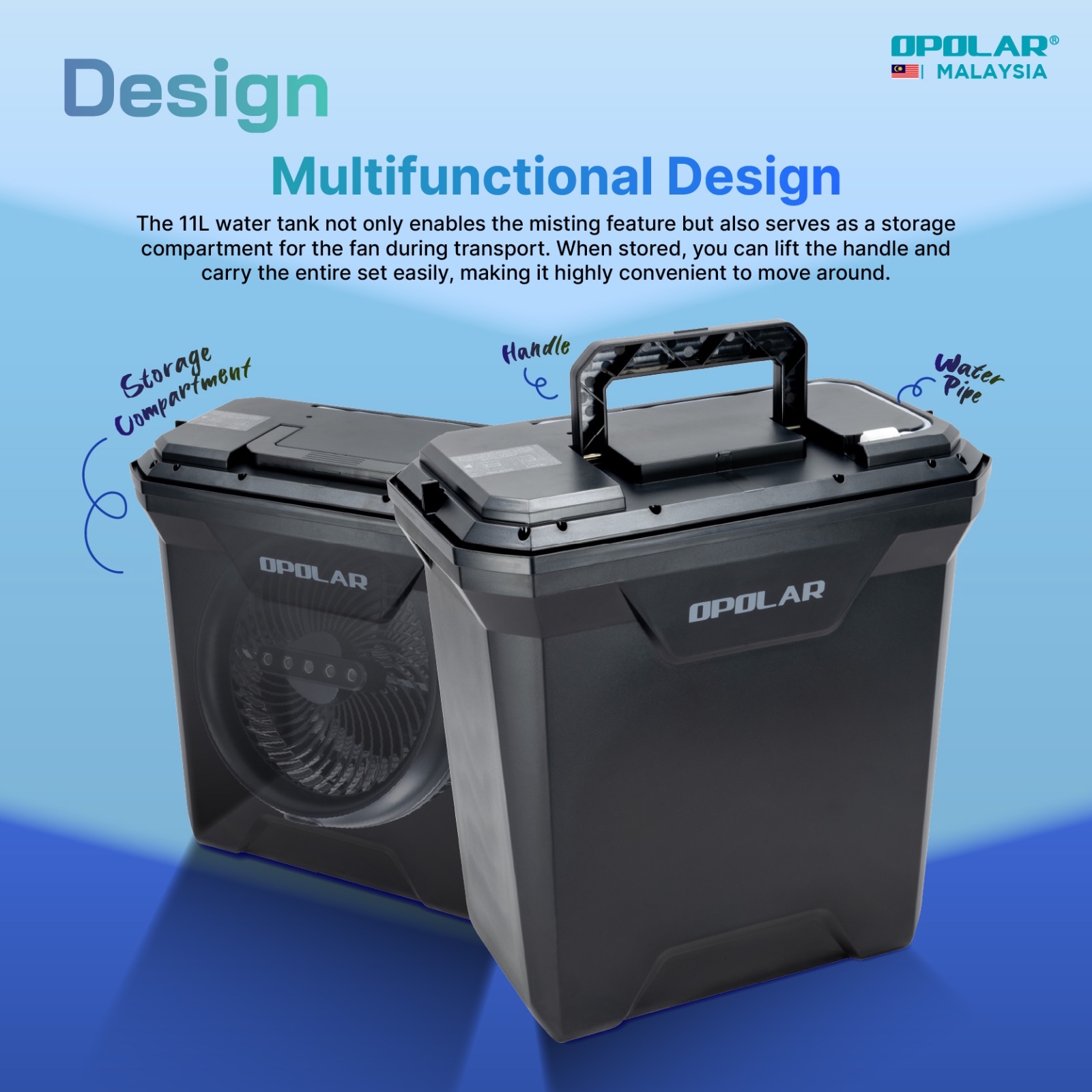 Opolar 11L Water Tank Oscillating & Rechargeable Mist Fan In 10 Inch (20,000mAh Battery Capacity) Model F6201