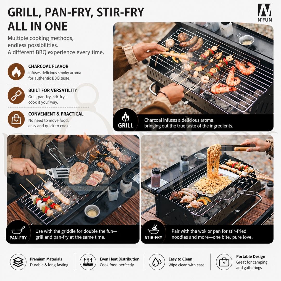 NATUREHIKE CNK2300015 Vertical BBQ Rack Camping Outdoor Household Folding Portable Charcoal Skewers Barbecue Stove