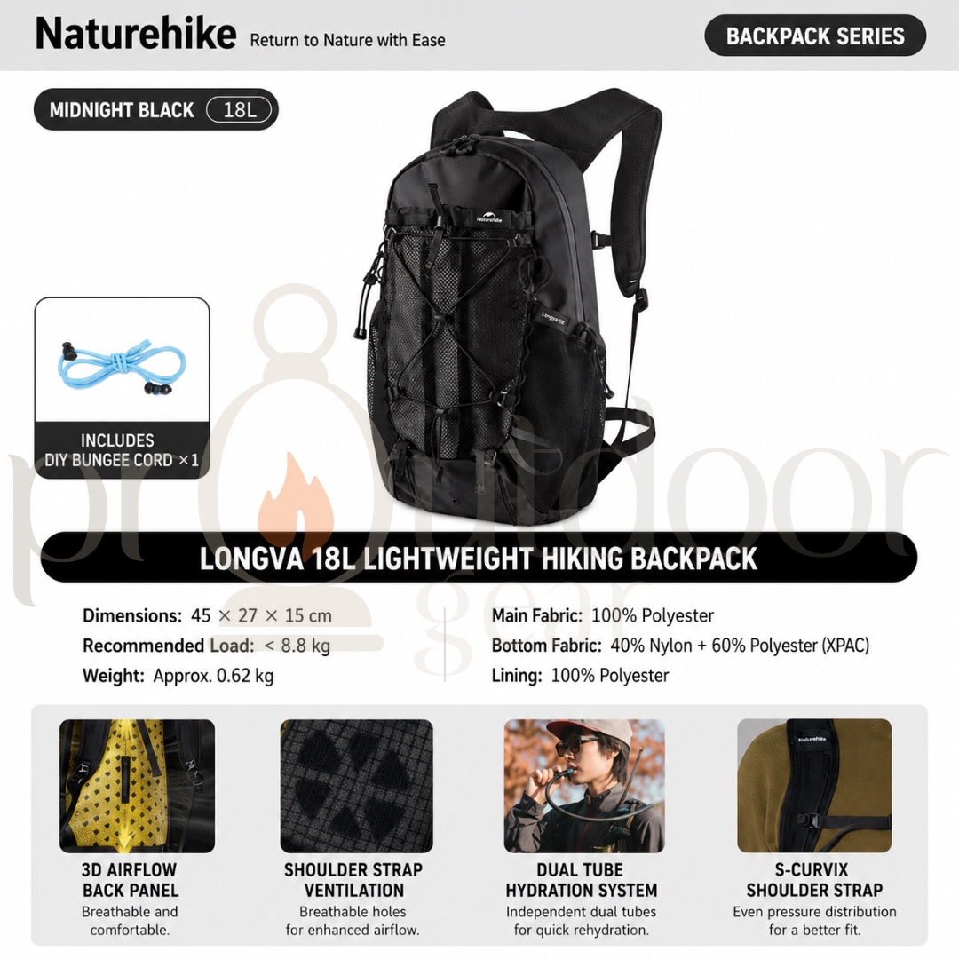 NATUREHIKE CNK2550XB015 18L Lightweight Hiking Backpack Daypack Outdoor Trekking Camping Travel Running Backpack