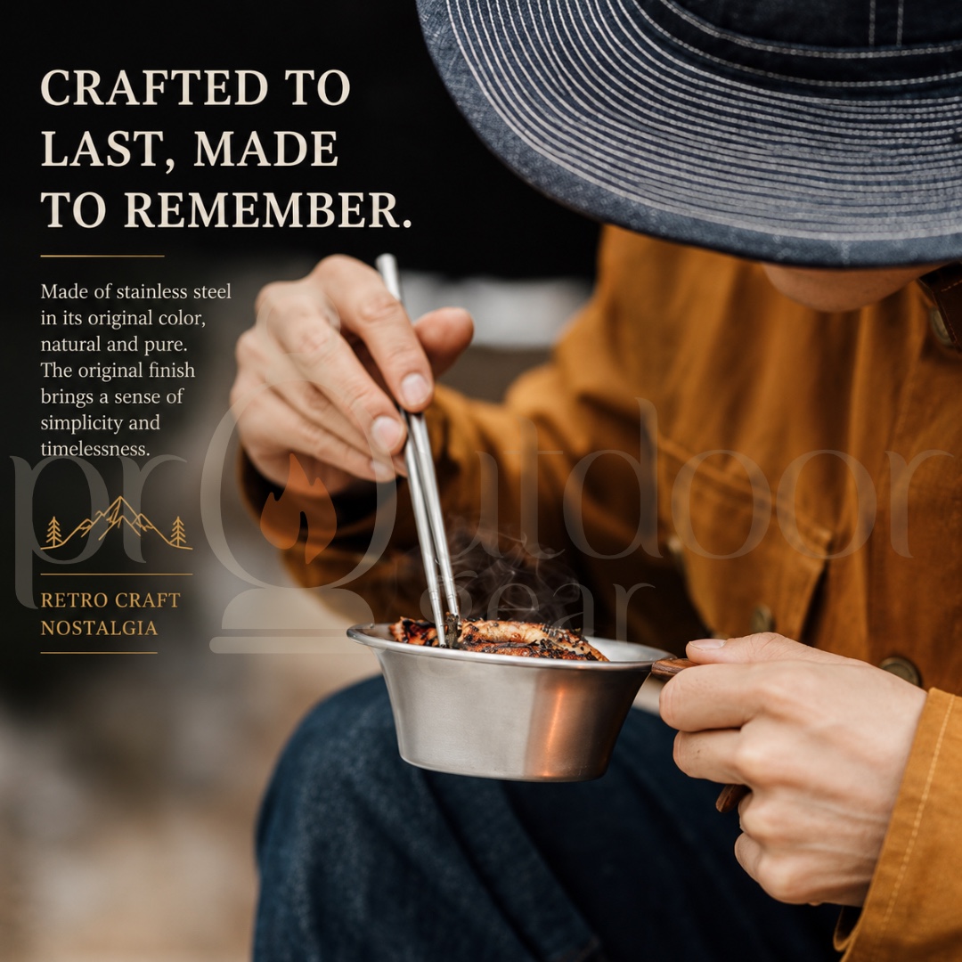 NATUREHIKE NH21CJ002 Stainless Steel Vintage Camping Bowl 300ml 304 Stainless Steel Leather Handle Outdoor Camping