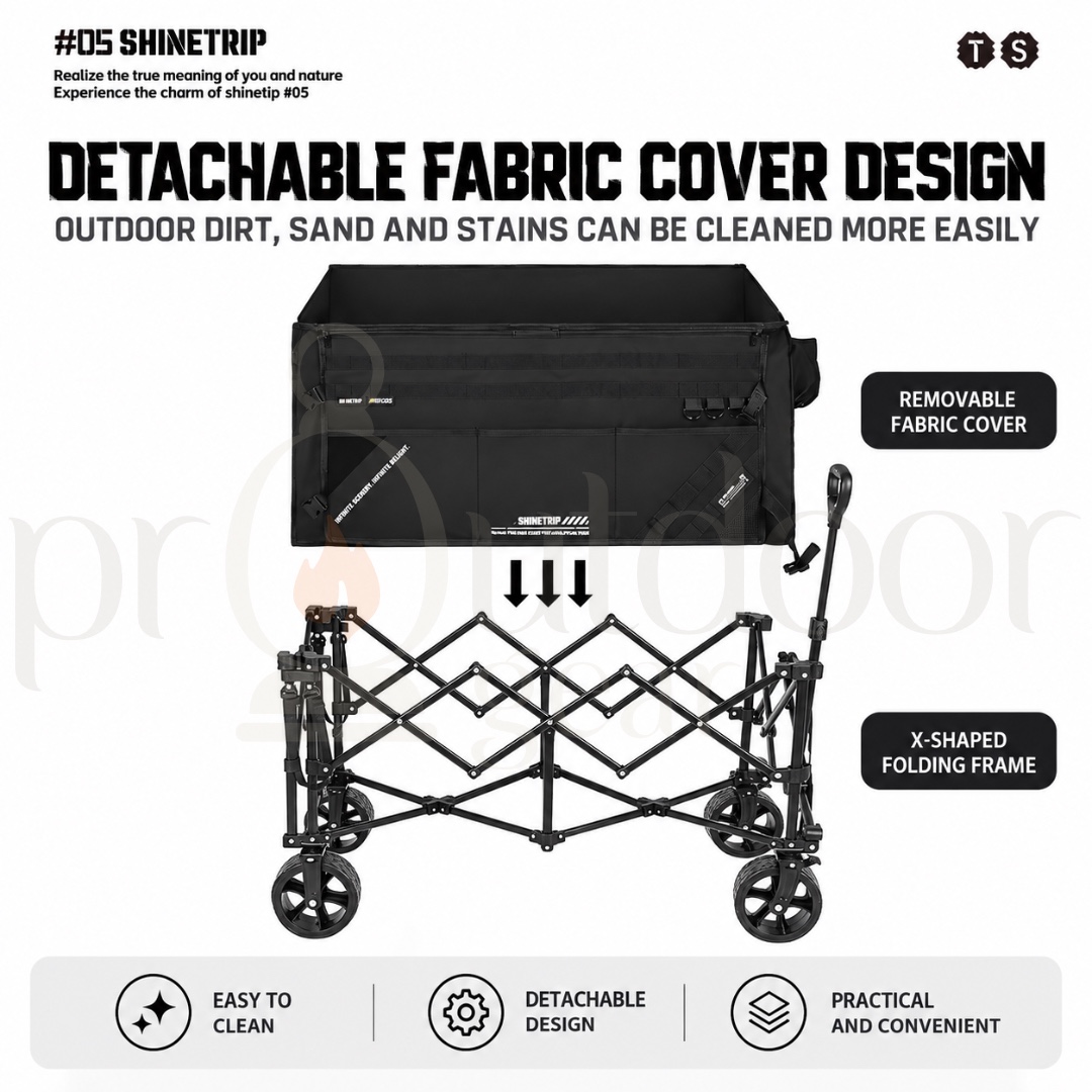SHINETRIP A605 495L Outdoor Folding Wagon 450KG Heavy Duty Camping Trolley Foldable Cart Extendable Storage