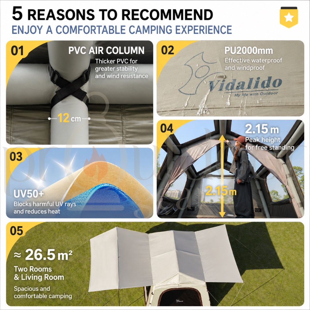 [PRE-ORDER] VIDALIDO Wish House Plus Inflatable Tent 4-6 Person UPF50+ Waterproof PU2000mm Skylight Family Camping Tent