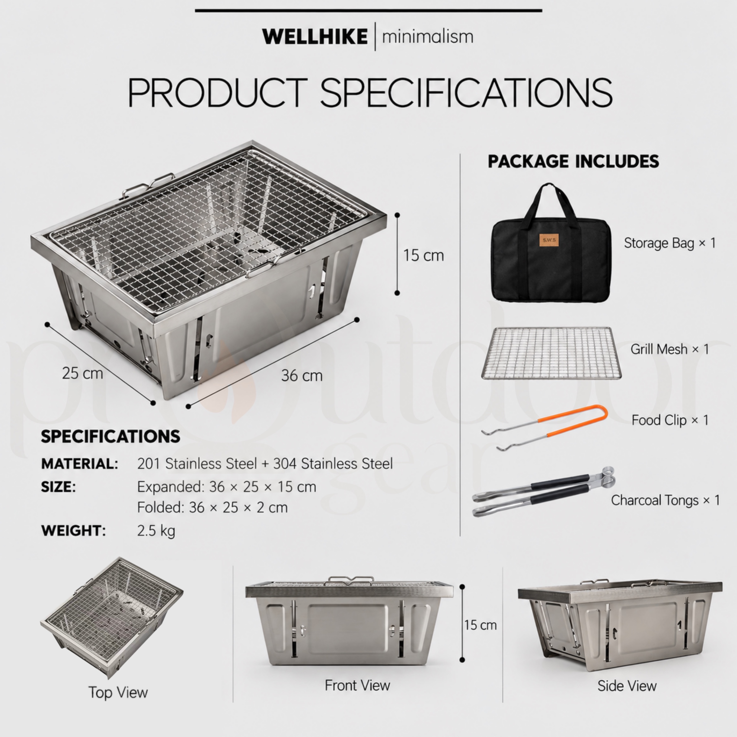 WELLHIKE SWS IGT Foldable Stainless Steel BBQ Grill Portable Charcoal Barbecue Stove Outdoor Camping Grill