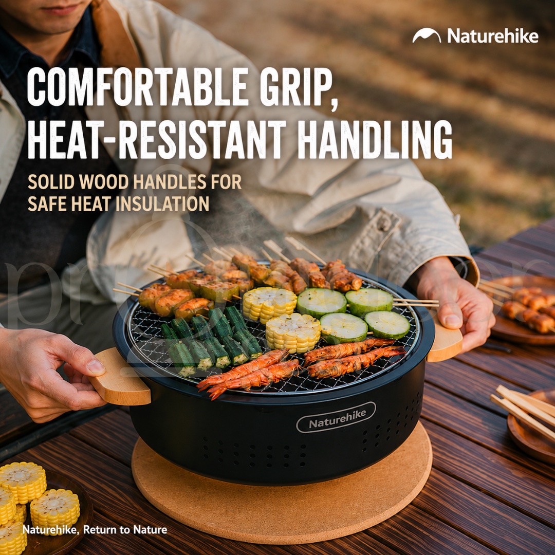 NATUREHIKE Moyan Round Tabletop Grill CNK2550CF010 Portable Detachable BBQ Stove Heat-Resistant Easy to Clean
