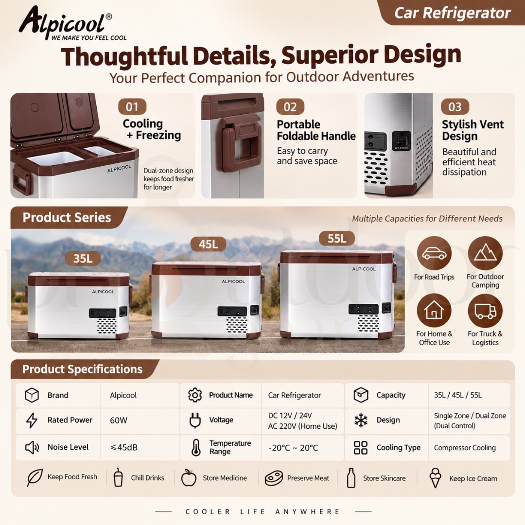 [PRE-ORDER] ALPICOOL AS SERIES AS35 AS45 AS55 Portable Car Refrigerator Freezer Dual Zone APP Control 12V 24V 220V